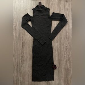 New Hot Miami Styles Grey Open Shoulder Ribbed Midi Dress Size Small